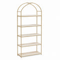 Arched Metal and Wood 5-Shelf Bookcase 176cm - Beige and Gold