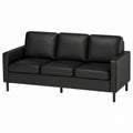 3-Seater Black Faux Leather Sofa with Steel Frame