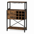 Industrial Wood and Metal Sideboard with Wine Rack and Storage Drawers