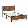 Metal and Engineered Wood Bed Frame, Brown and Black, 210cm x 160cm x 100cm