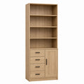 Oak Wood Bookcase with Shelves, Drawers, and Cabinet