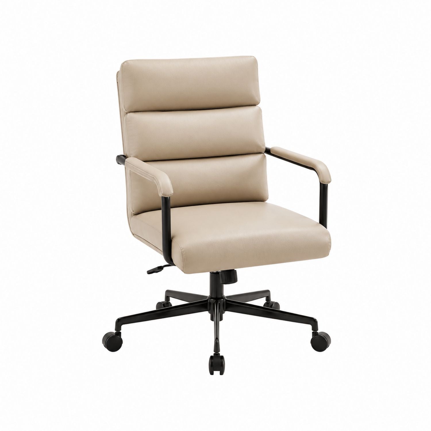 Beige Office Chair with Adjustable Height and Black Metal Frame