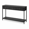 Black Wood Console Table with Metal Frame and Three Drawers 120cm