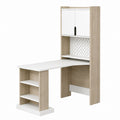 MDF Corner Desk with Hutch and Shelves, White Oak