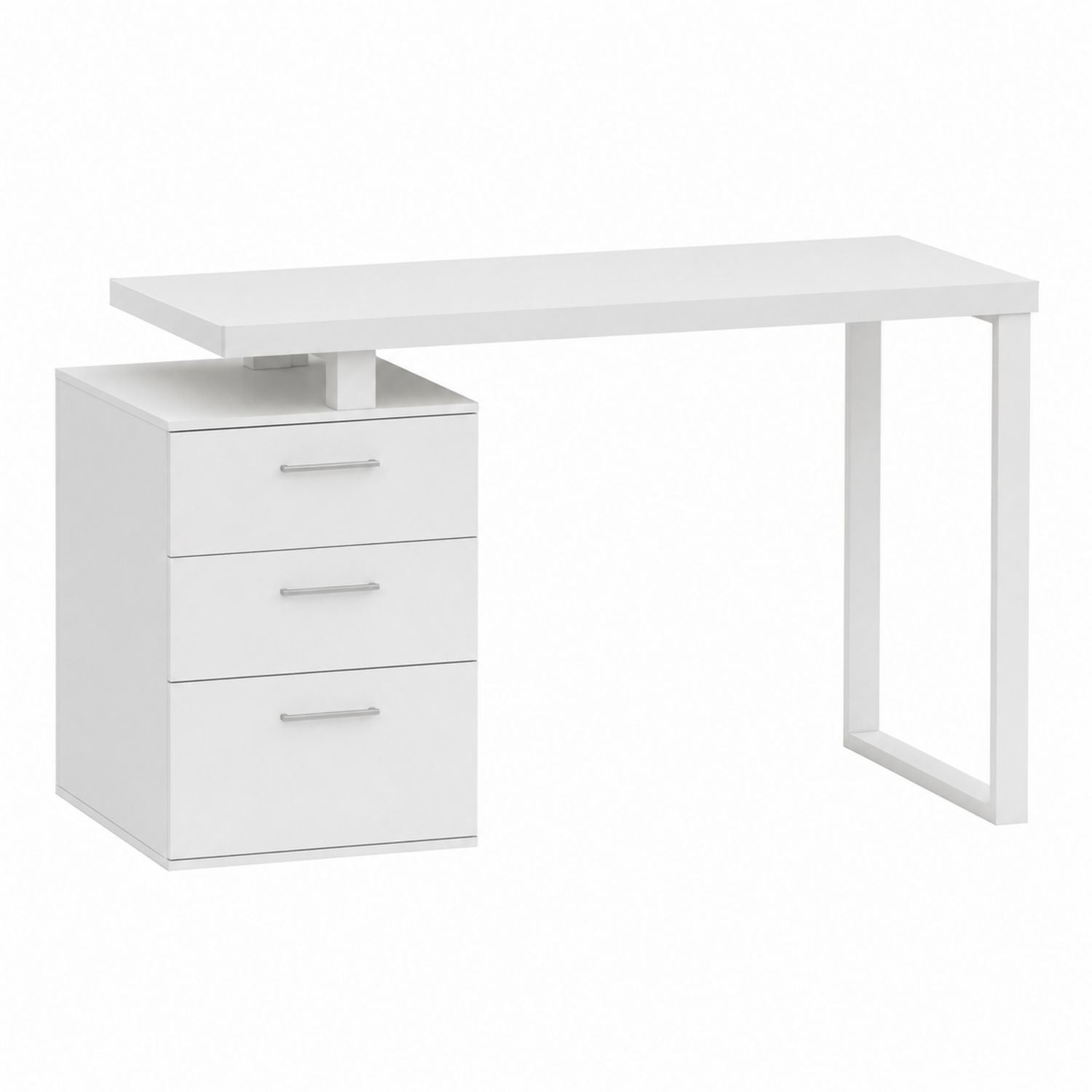 White Office Desk with Drawers and Metal Legs