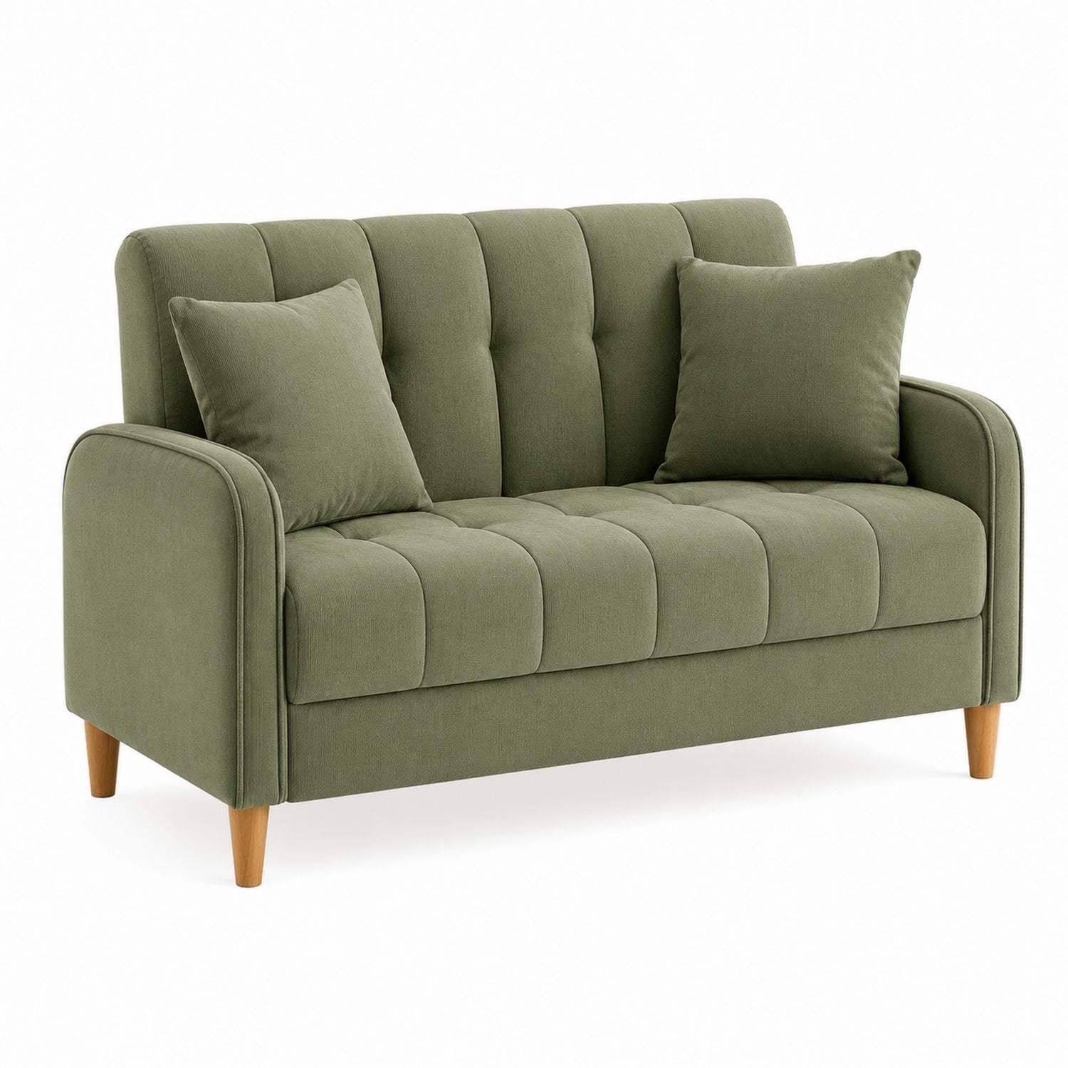 3-Seater Olive Green Polyester Sofa with Wooden Legs