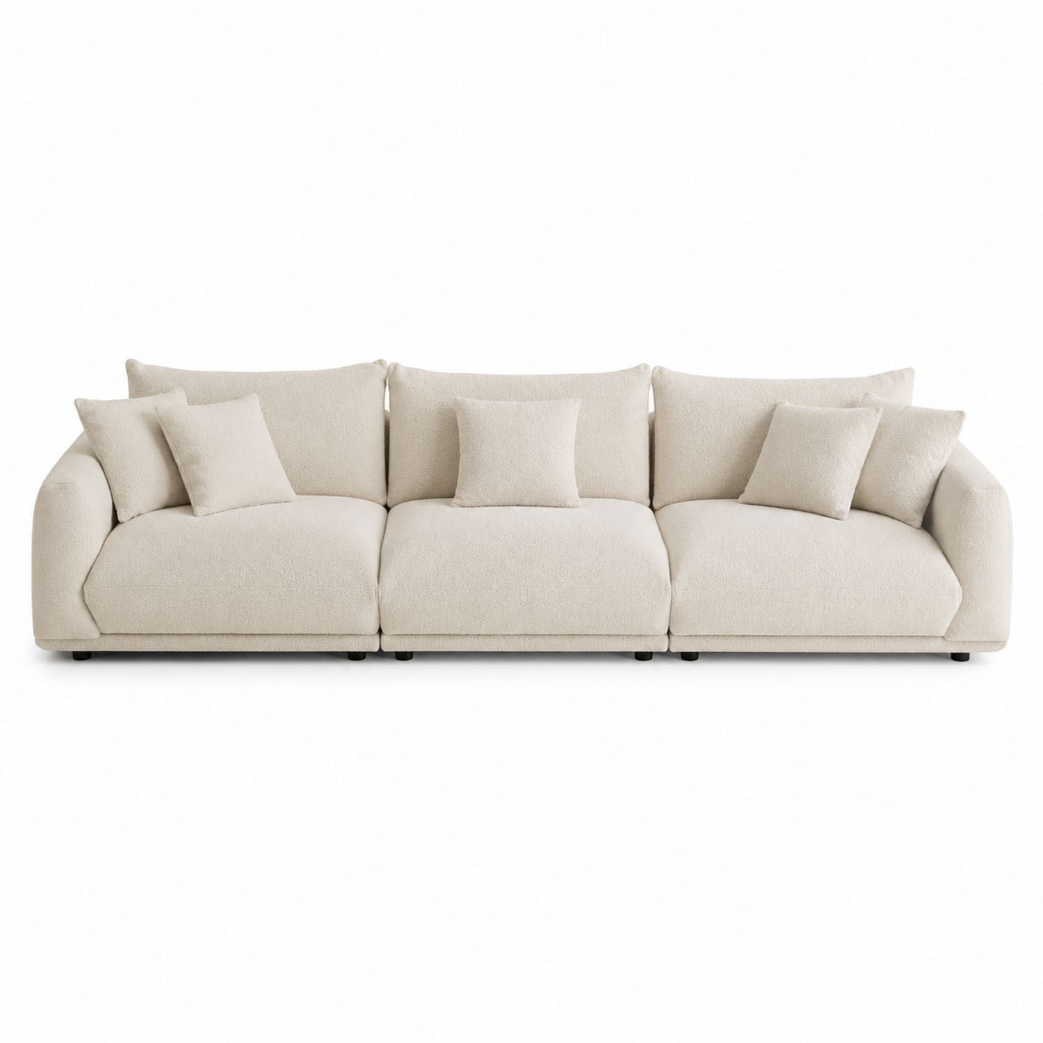 Beige Polyester 3-Seater Sofa with Cushions 220cm