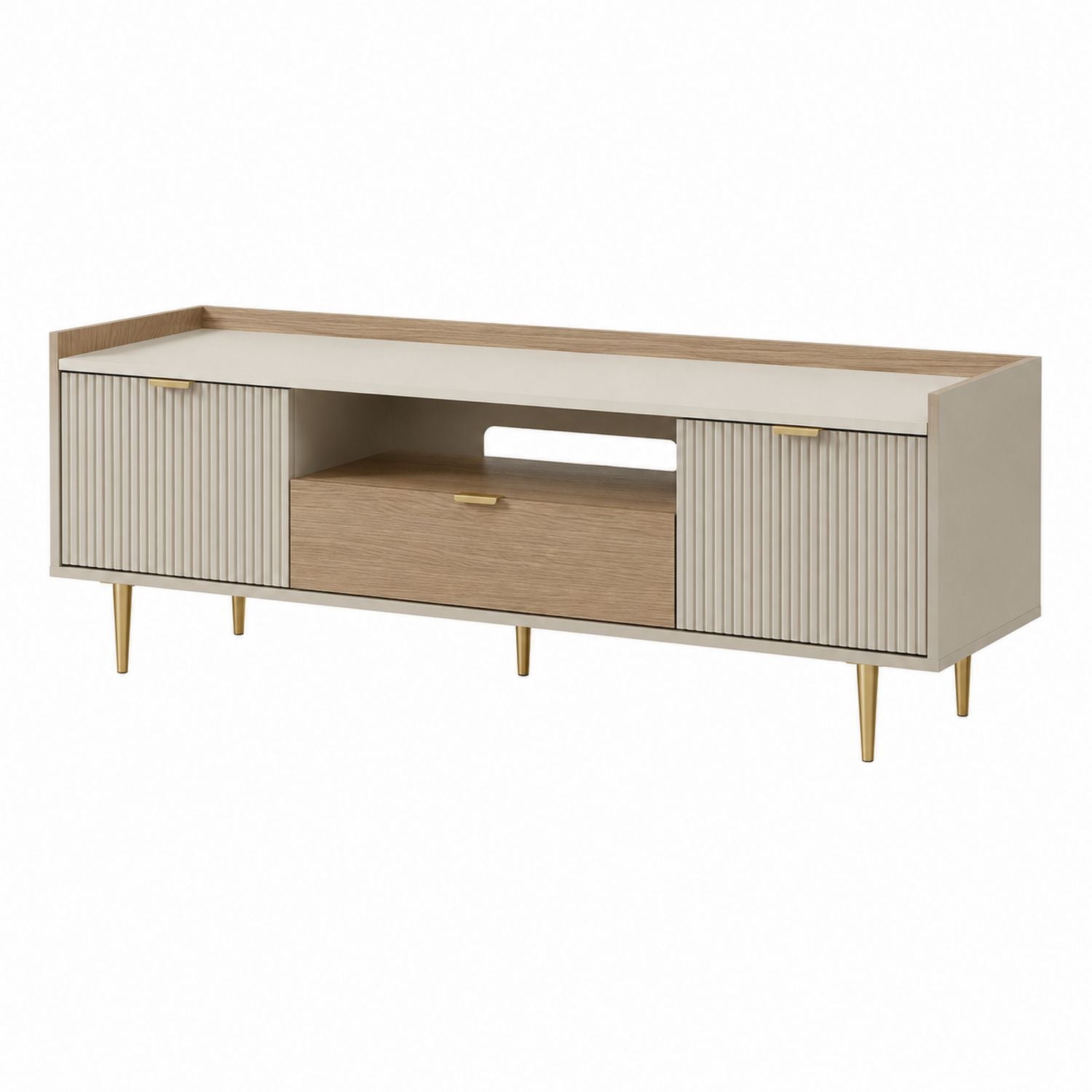 MDF TV Stand Entertainment Center Beige Oak with Gold Legs 150cm