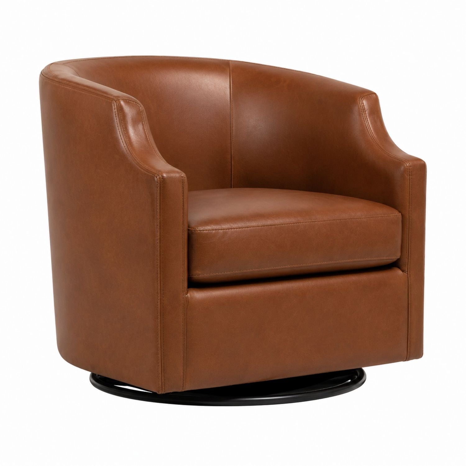 Swivel Armchair Faux Leather Brown Round 75cm
