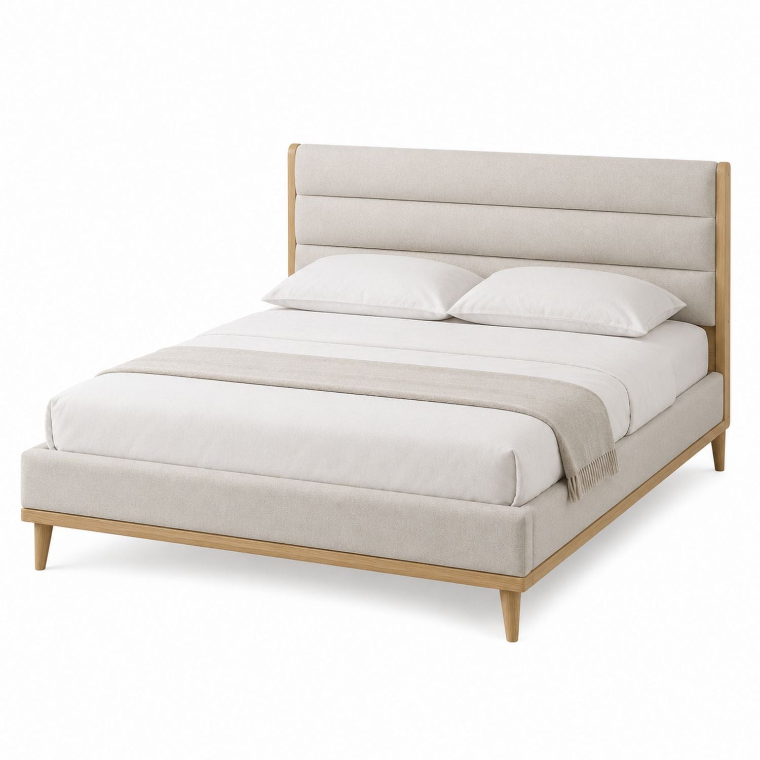 Upholstered Platform Bed with Linen and Oak Frame 200cm x 150cm