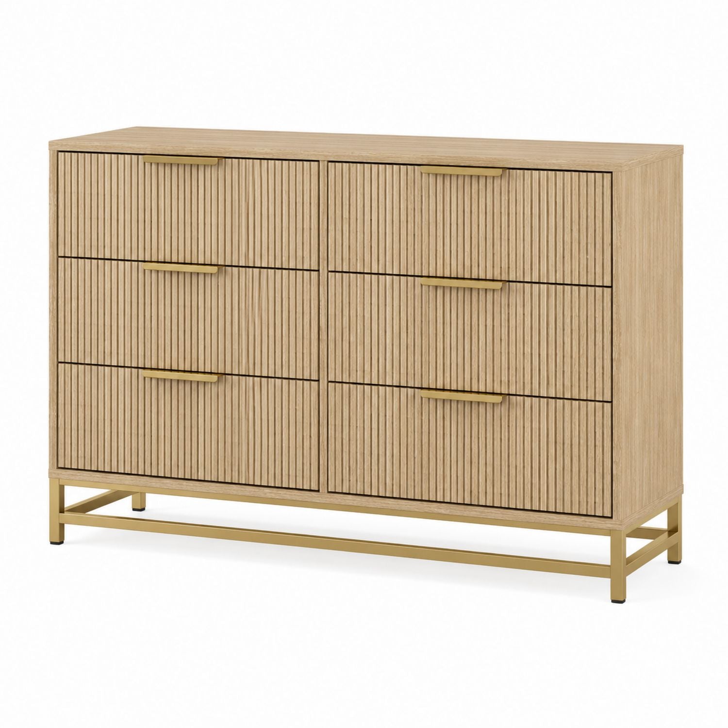 Wood Dresser with 6 Drawers and Metal Handles 140cm