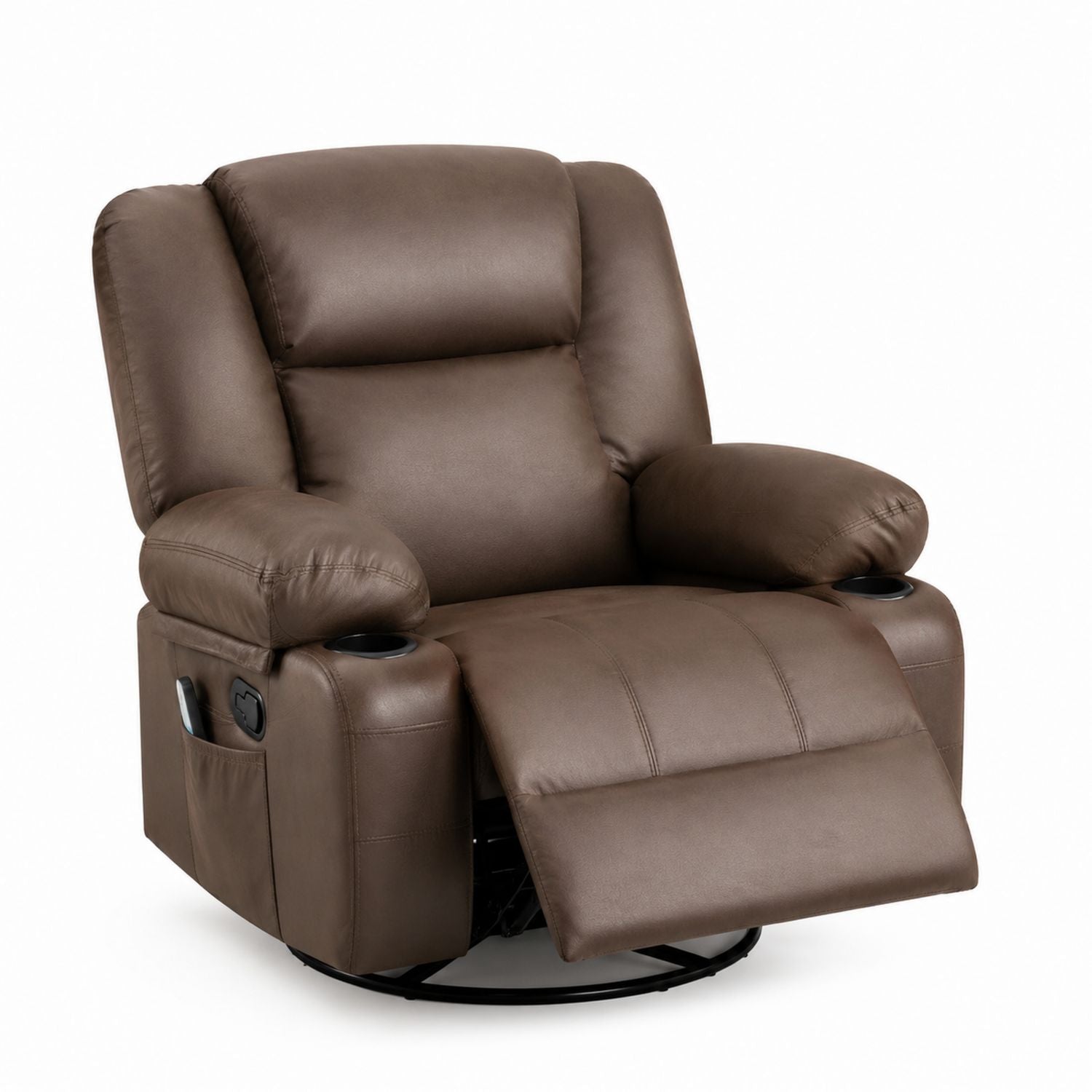 Brown Faux Leather Recliner Chair with Cup Holders