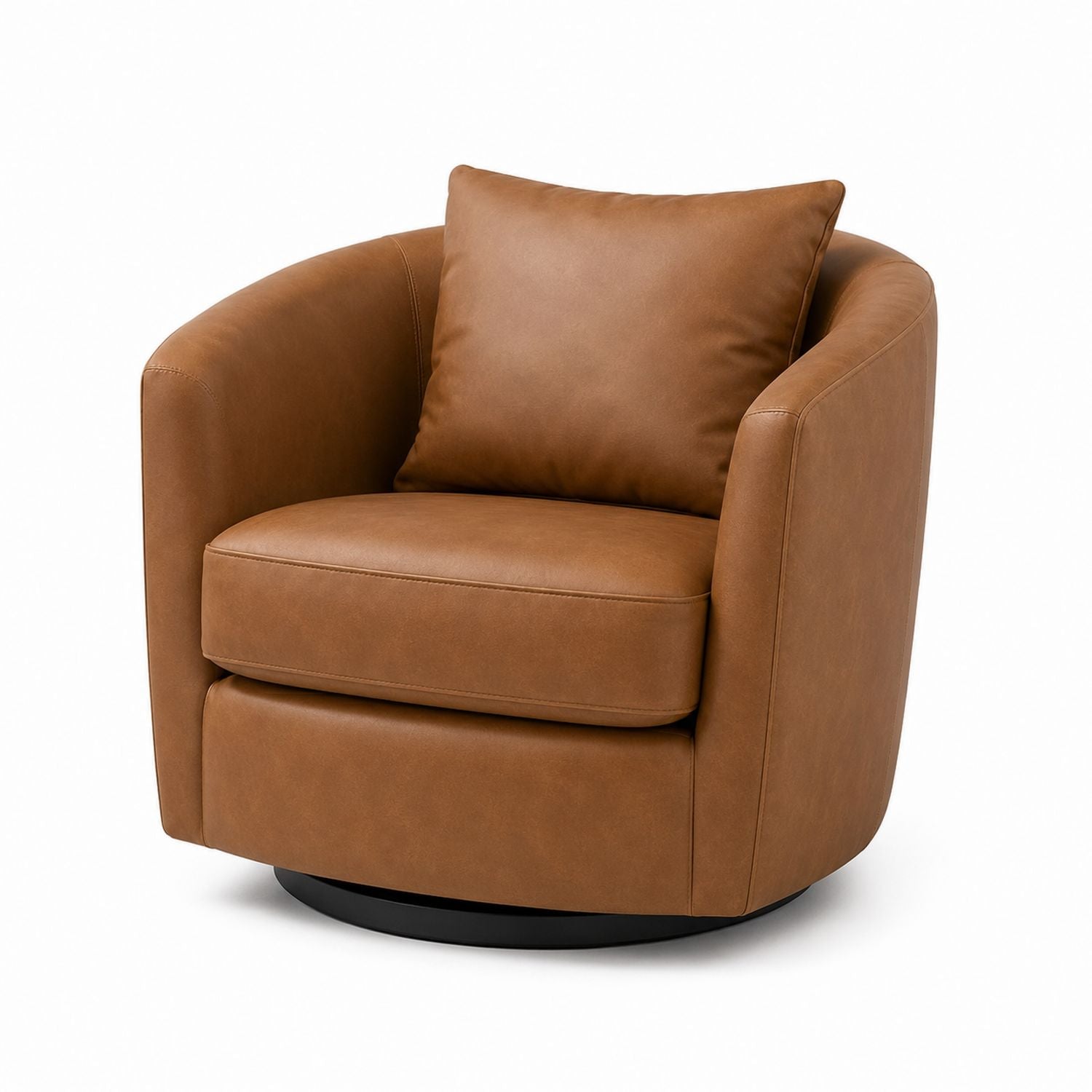 Brown Faux Leather Swivel Barrel Chair with Cushion