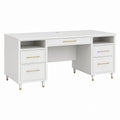 White MDF Desk with Gold Metal Handles and Storage Drawers