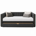 Linen Fabric Upholstered Daybed with Trundle Gray 203x99x87cm