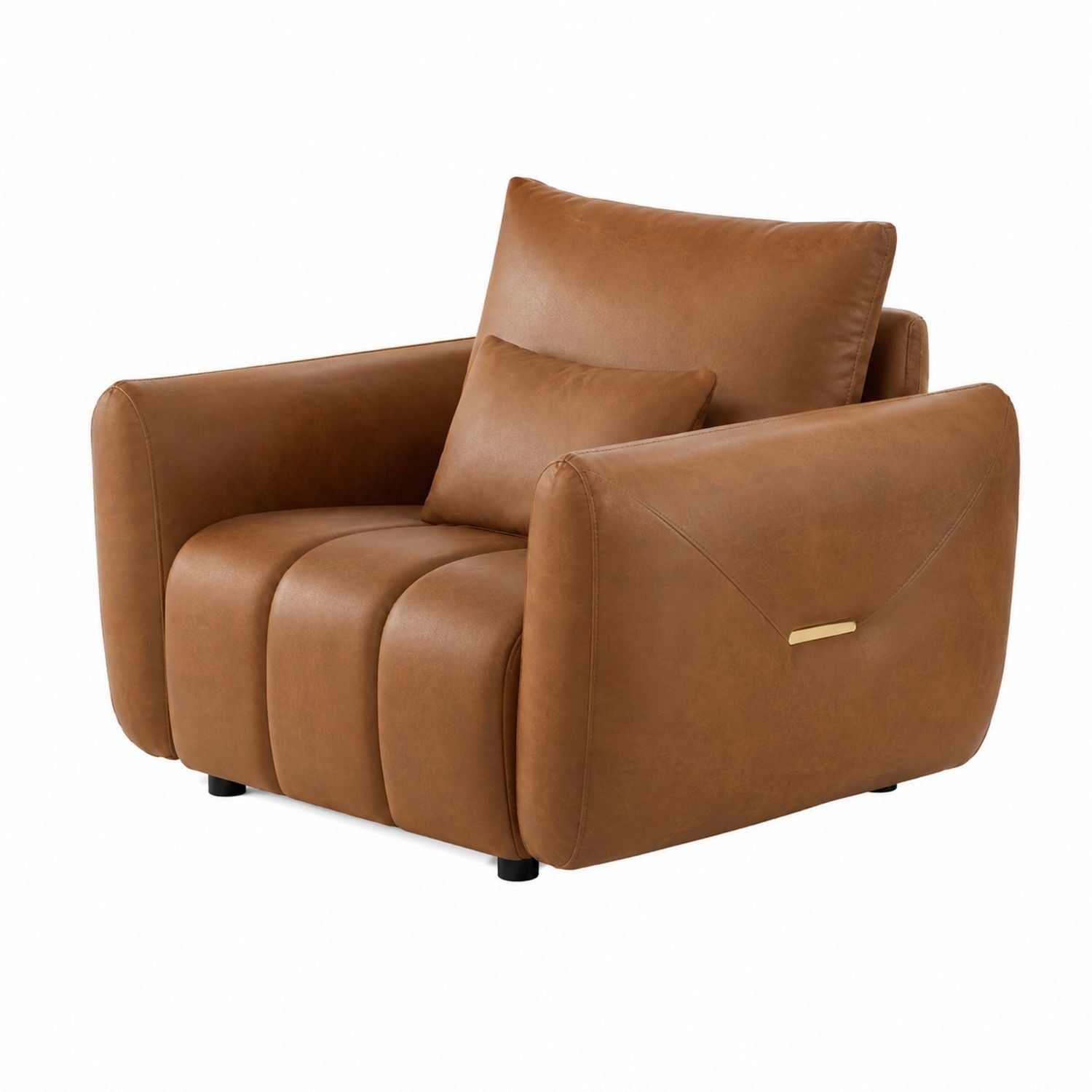 Brown Faux Leather Armchair with Cushion