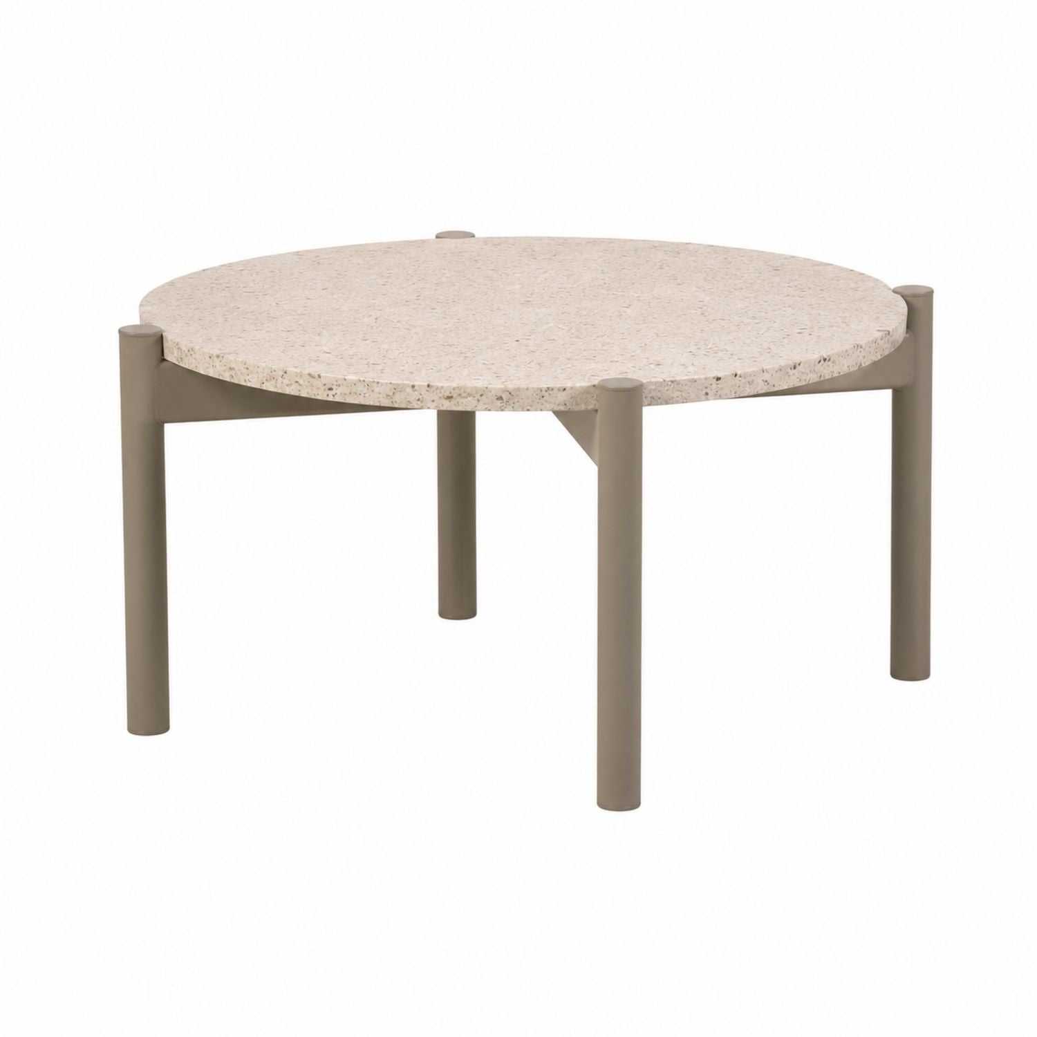 Round Terrazzo and Metal Outdoor Coffee Table Beige