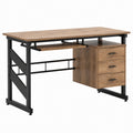 Wood Office Desk with Metal Frame and Three Drawers
