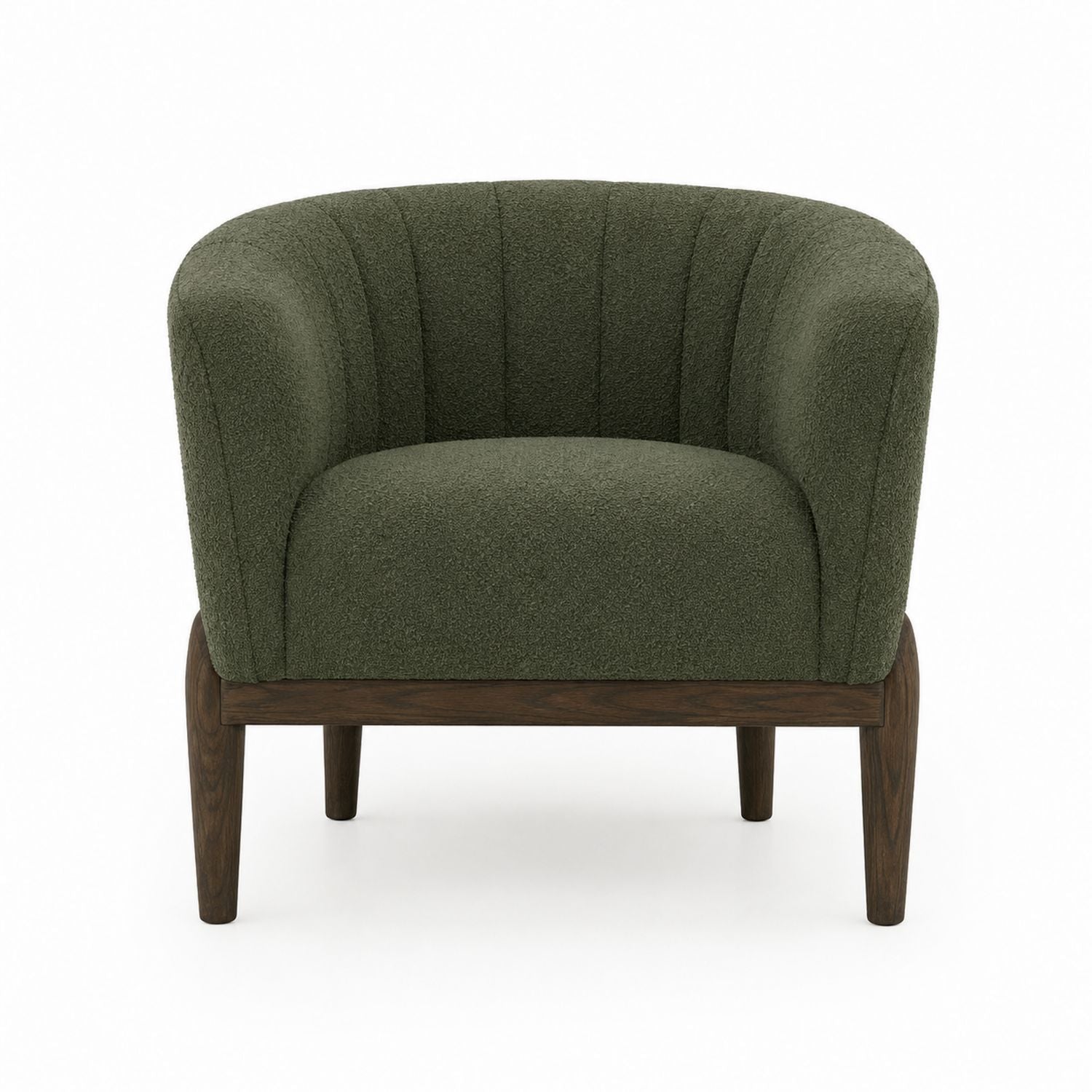 Green Bouclé Fabric Chair with Walnut Wood Legs