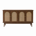 Wood Sideboard with Rattan Doors Brown 150 cm x 40 cm x 80 cm