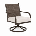 Outdoor Swivel Chair Brown Metal Frame Beige Cushion