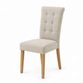 Tufted Fabric Dining Chair with Oak Legs Beige