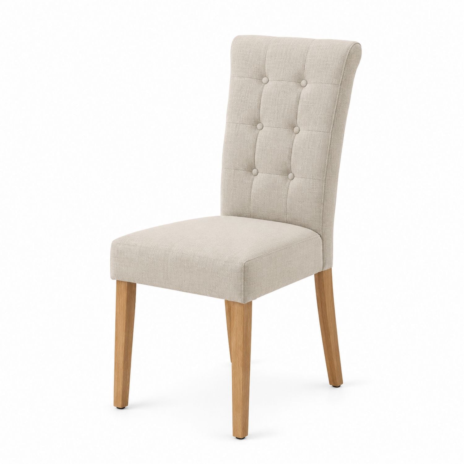 Tufted Fabric Dining Chair with Oak Legs Beige
