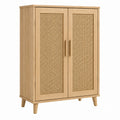 Wooden Storage Cabinet with Rattan Doors, 100cm Height