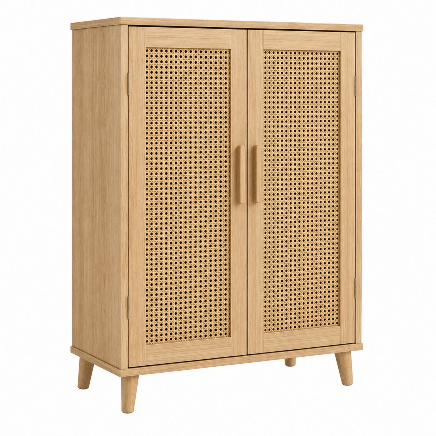 Wooden Storage Cabinet with Rattan Doors, 100cm Height