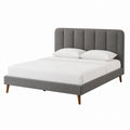 Fabric Queen Size Platform Bed with Grey Headboard