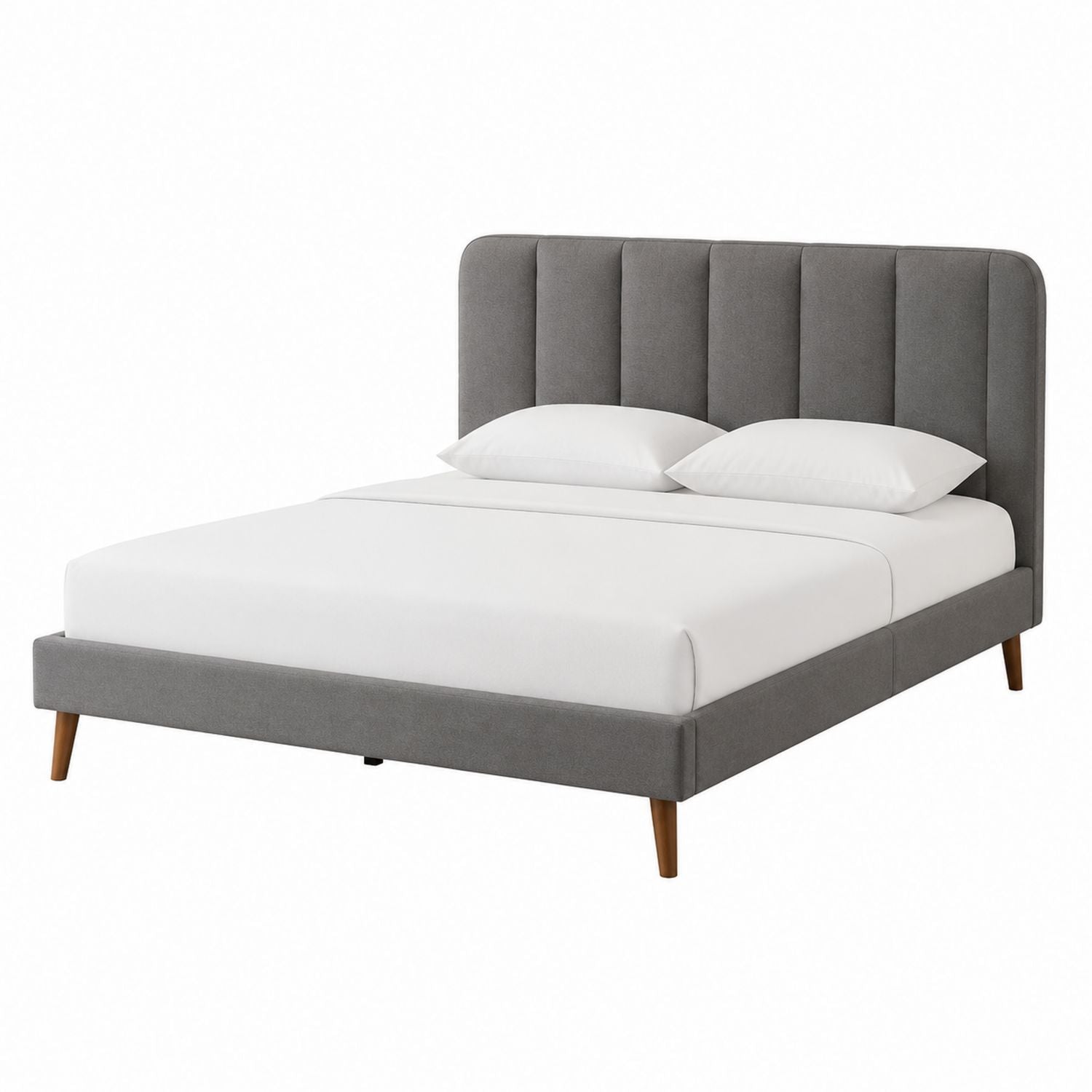 Fabric Queen Size Platform Bed with Grey Headboard