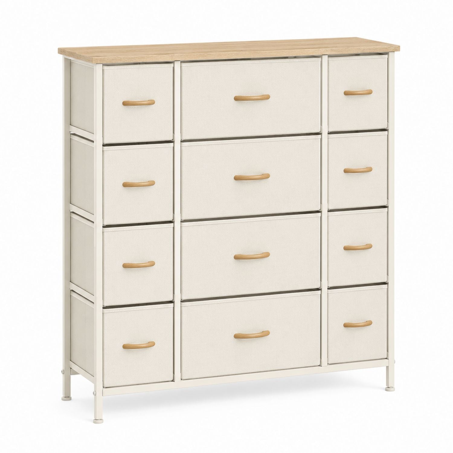 9-Drawer Fabric Dresser with Metal Frame Beige and Wood Top