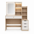 Vanity Set with LED Mirror and Shelves Solid Oak/White 150cm