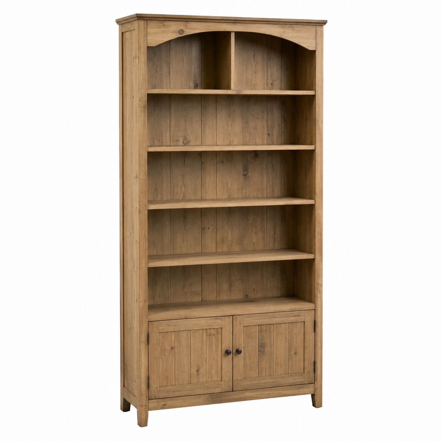 Tall Wooden Bookcase with Shelves and Cabinet in Brown