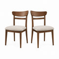 Set of 2 Wooden Dining Chairs with Fabric Upholstery Beige