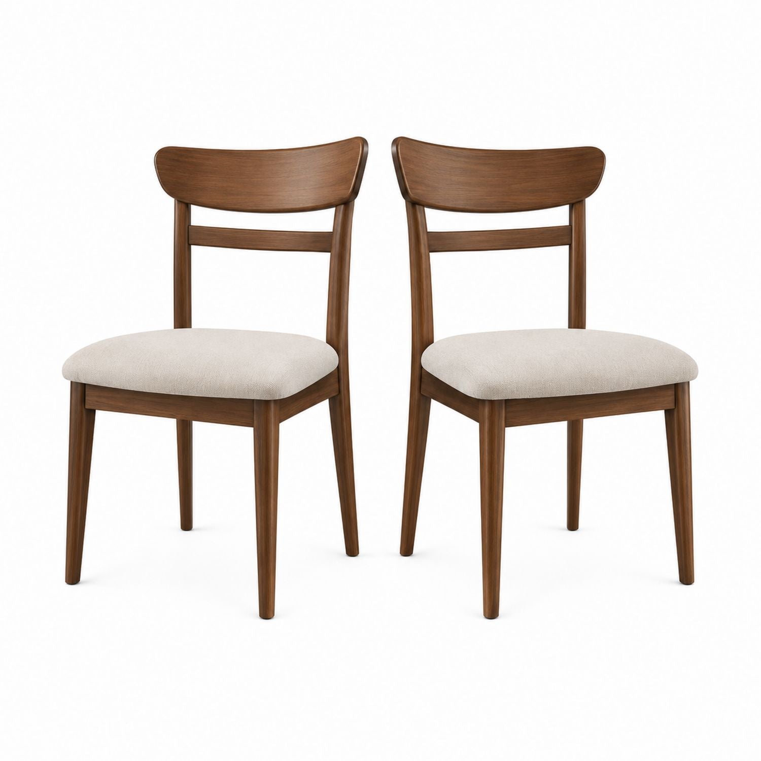 Set of 2 Wooden Dining Chairs with Fabric Upholstery Beige