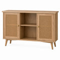 Wooden Sideboard Cabinet with Rattan Doors and Storage Shelves 120cm Natural Oak