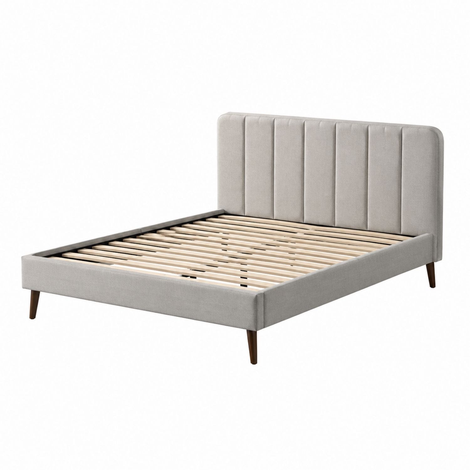 Queen Upholstered Bed Frame Linen Light Grey with Headboard and Wooden Slats