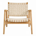 Solid Oak Frame Woven Cotton Lounge Chair Beige