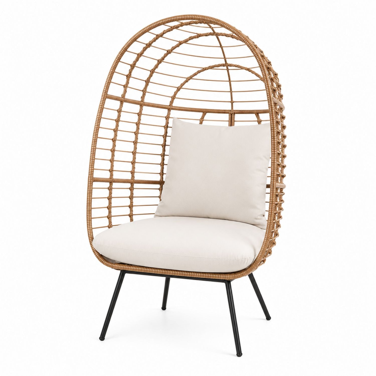 Outdoor Egg Chair with Rattan and Polyester Cushions Steel Legs 120cm